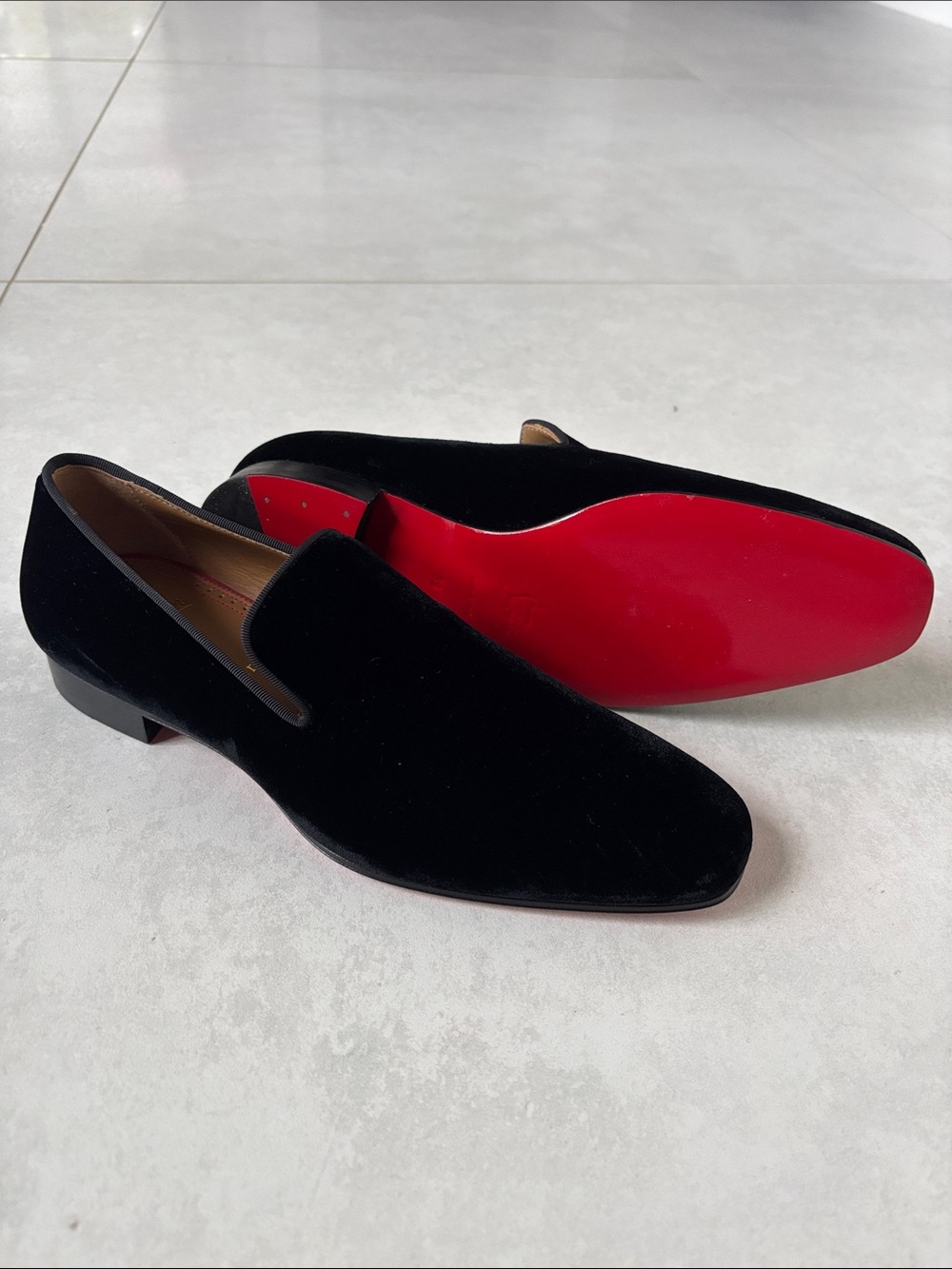 Christian Louboutin, authentic Black Velvet Men's Slip-On Loafers with Red Sole